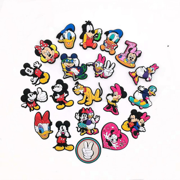 20 st Mickey Minnie Donald Duck Söta Cartoon Skocharm för Croc Clog Skor Dekoration Sandaler Tillbehör Barn Pojkar Flickor Partypresenter