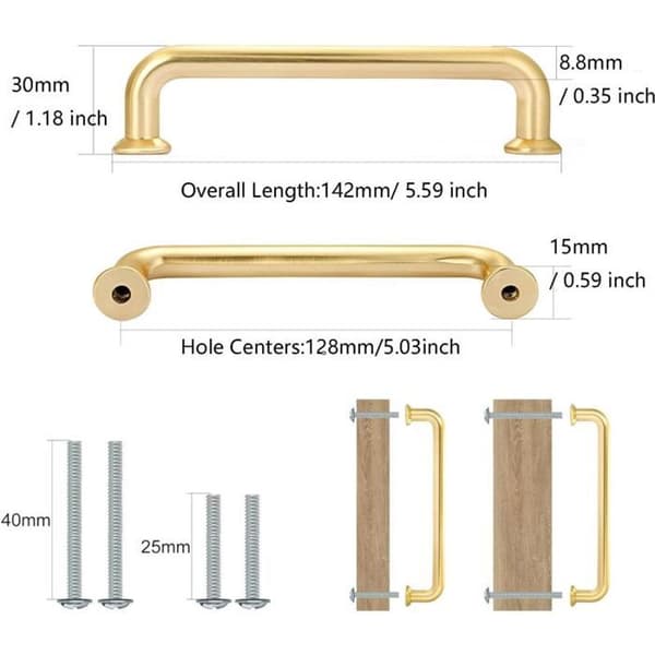 Møbelgreb - LARGEIGHT - Moderne design - Zinklegering - 128 mm center-til-center afstand - Sæt med 6