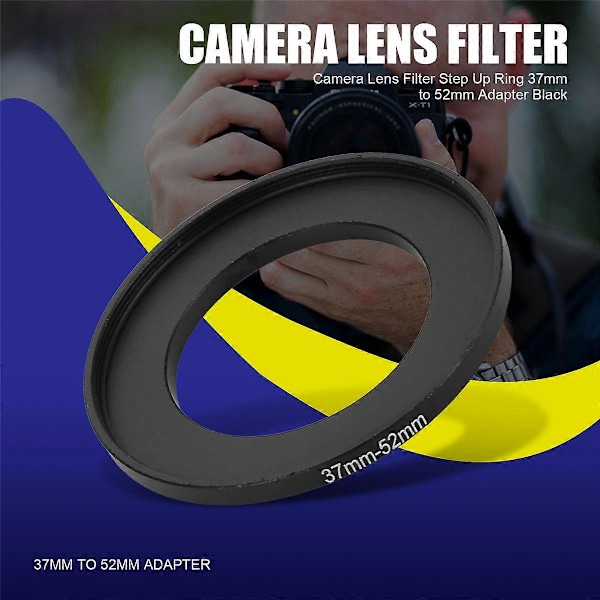 Kameraobjektiv Filter Step Up Ring 37mm til 52mm Adapter Svart