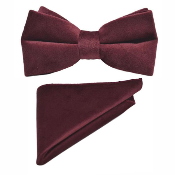 Burgundy Sammetsfluga & Näsduk Set