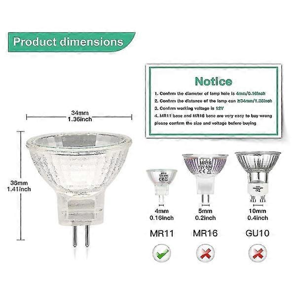 MR11 halogenpærer (pakke med 12), GU4 halogenpære 12V 20W, MR11 GU4 dimbar pæredeksel for taklampe