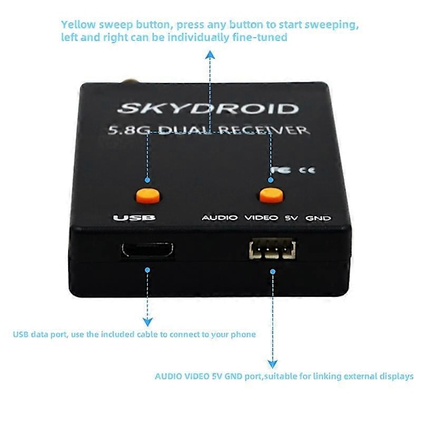 Skydroid Mini 5.8G FPV Receiver UVC Video Downlink OTG til VR Android Telefon