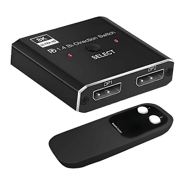 8K DisplayPort-bryter 2 inn 1 ut/ 1 inn 2 ut Display Port DP-bryter støtter 8K30Hz 4K120Hz for PC