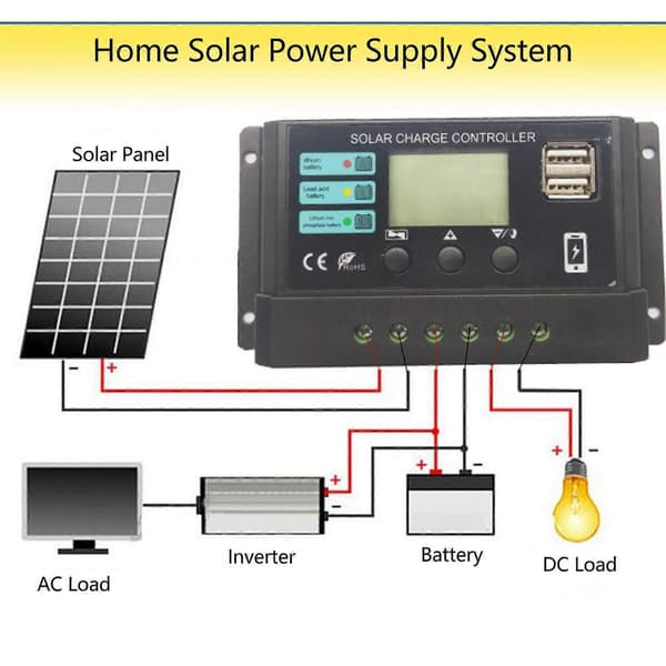 Højkvalitets solcelle regulator til sort lithium bly-syre batteri LCD-display