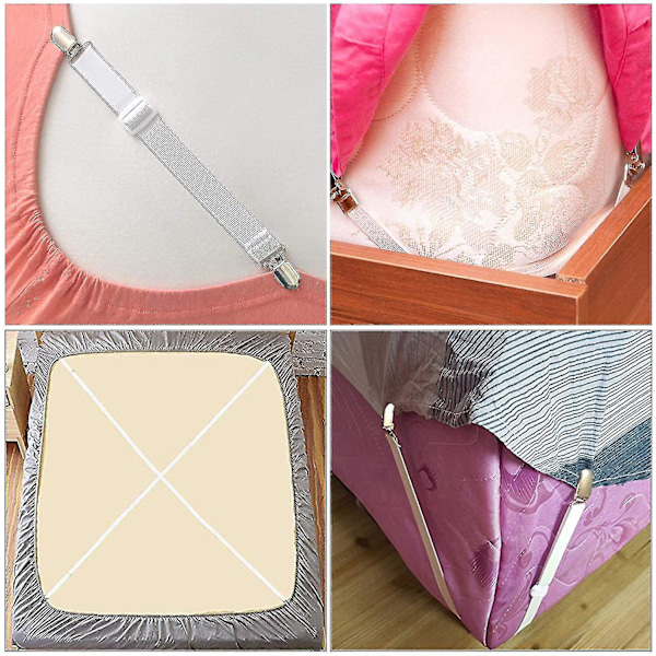 Justerbar Sängklädeshållare, 8 Stycken Elastiska Sängklädeshållare, Vit