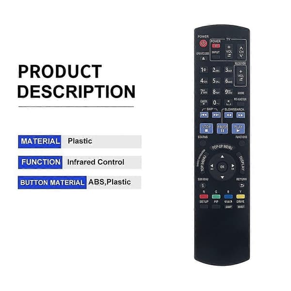 Fjernkontroll N2QAYB000378 for Blu-Ray Disc Player DMP-BD60 DMP-BD80 DMP-BD35 DMP-BD605 DMP-BD601 DMP-BD80K