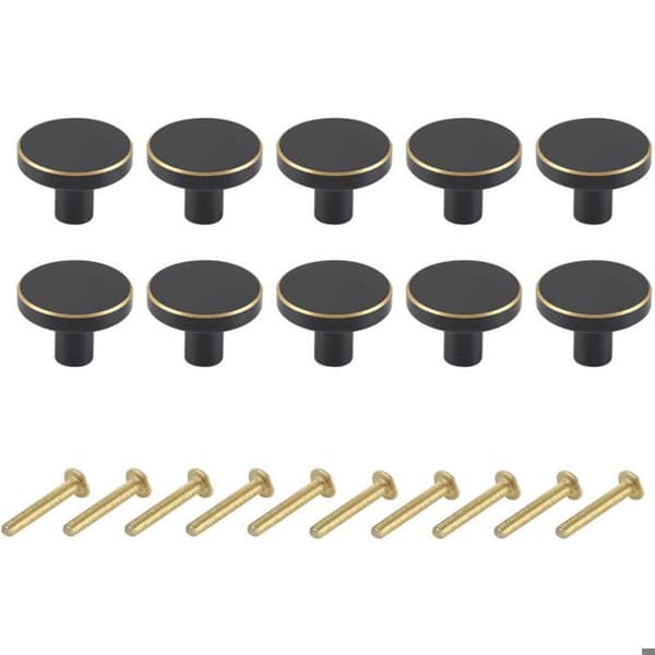 Solide messingknapper - LARGEIGHT - Pakke med 10 - Svart med gullkant - 28 x 20 mm - Satengfinish