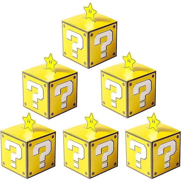 Mario Party Godisbox 24 st Video Game Tegelblock Present Godispåsar för Mario Temafest Favoriter Dekorationer Tillbehör för Pojkar Flickor Barn (Gyllene Tegel)