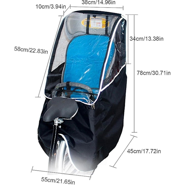 2024 Cykel Barnstol Regnskydd Vindtät Framöppning Cykel Regnskydd för Bakre Barnstol Vattentät Andningsbar Cykel Barnstol Regnskydd Svart