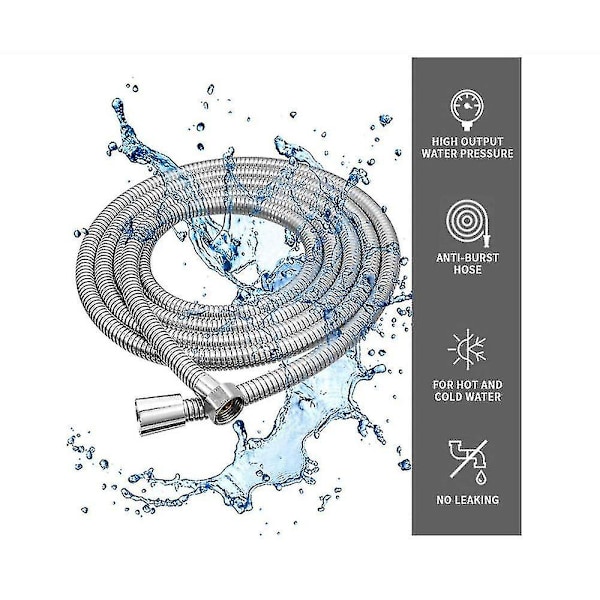 Brusestang 5m Ekstra Lang Rustfrit Stål Bruseslange, Med Massiv Messingforbindelse, Universal, Anti-burst, Kromfinish.(500cm)-HAOY