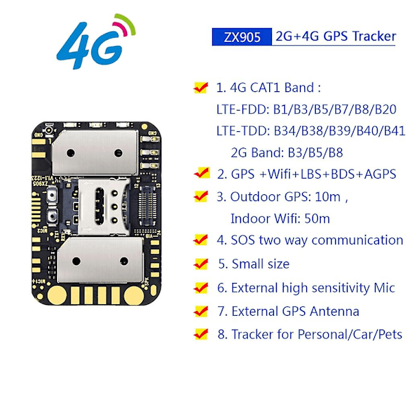 GPS-sporing i realtid Lokator GSM Tracker Relay 2G + 4G GPS Tracker Chip