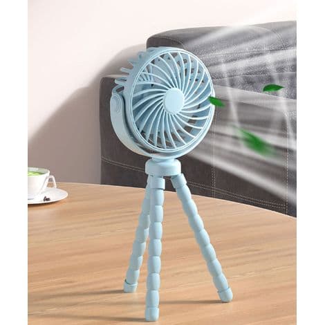 Barnevognsventilator. Bærbar ventilator. Mini genopladelig babyventilator med stativ - blå.