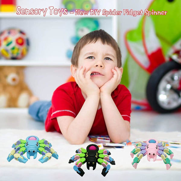 4-pack nya sensoriska fidgetleksaker, transformerbar kedjespindelfingertoppsspindel, DIY fidgetspinners för barn och vuxna födelsedagsfestgåvor