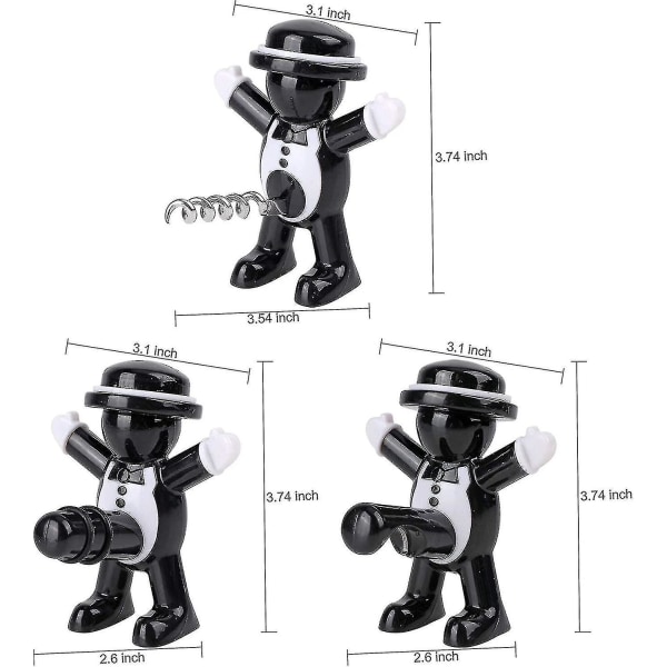 Svart cool man flasköppnare, uppgradera vinflasköppnare glad man vinflaskestopper dryck vinflaska korkskruv rolig servitör korkskruv korkbi