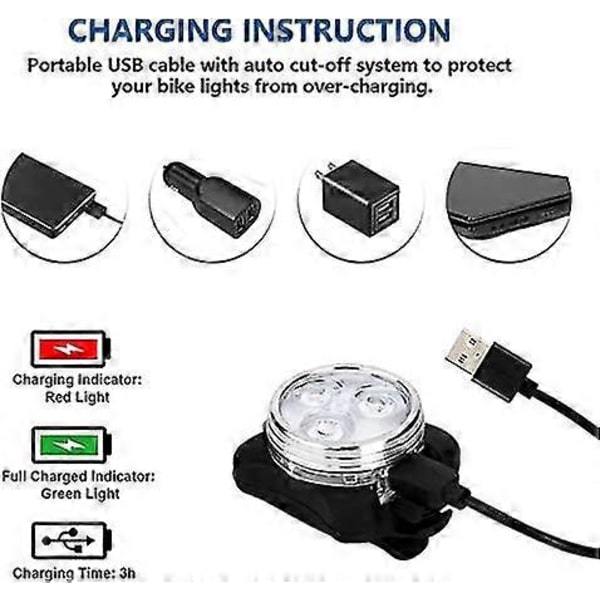 Pyörävalosarja, erittäin kirkas USB-ladattava pyörävalo, vedenkestävä maastopyörävalo, ladattava, turvallinen ja helppo asentaa LED-pyörävalo, USB