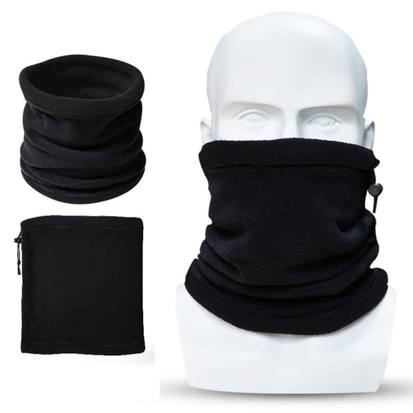 Halsvarmer / Tørklæde med fleece og snøre - Sort