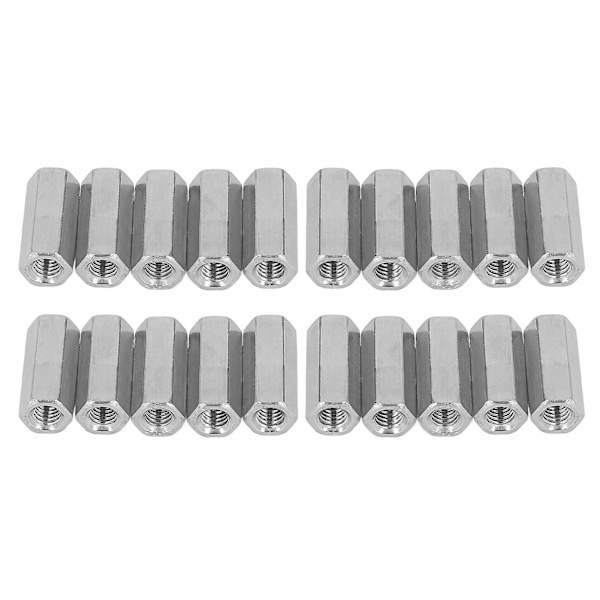 Heksekopplingmutter 20 stk M6x1 L25mm Rustfritt Stål Trådforbindelser for Bolter og Skruer