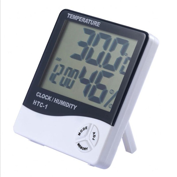Digital Hygrometer Termometer - Lcd Väckarklocka för inomhustemperatur, Vit