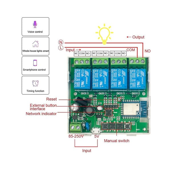 Tuya Smart Switch Wifi Switch DIY Timer AC 85V-250V 4ch RF Smartlife Hjem Automatisering Modul til Ale