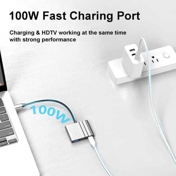 3-i-1 USB-C-adapter for lading og bildeoverføring