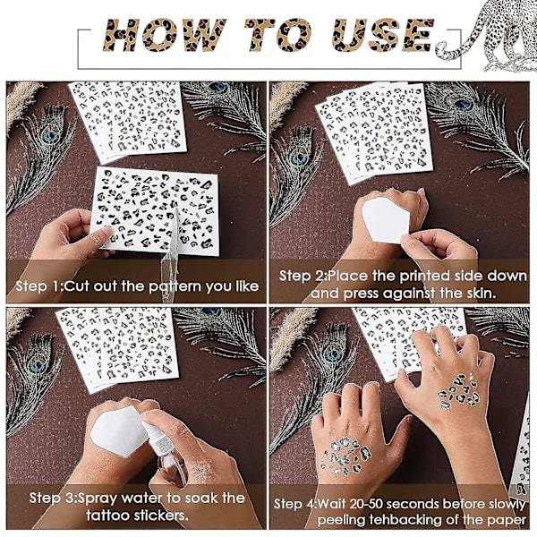 12 Ark Leopard-Tatoveringer Midlertidige Whiskers Tatoveringer Leopard Print Midlertidige Tatoveringer Brune Leopard Ansigtsklistermærker Guld Midlertidige Tatoveringer Cheeta