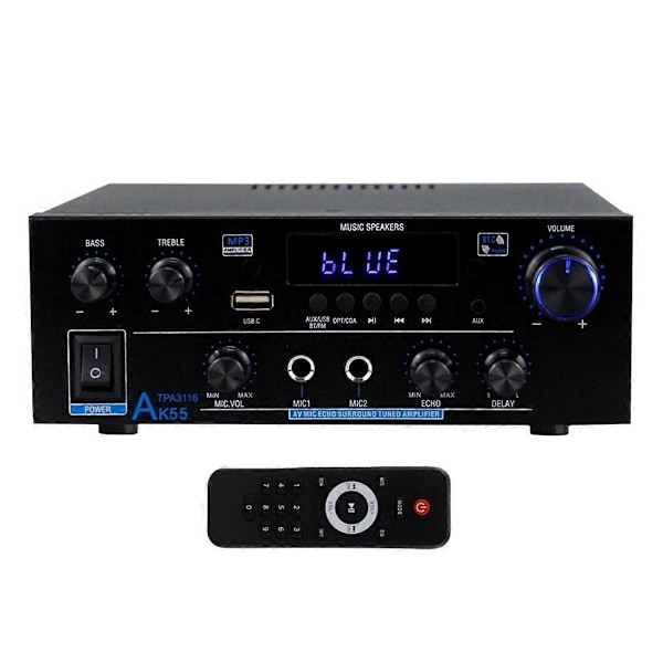 Hjemmeforstærker AK55 900W Max 2.0 Kanal Nominel Bluetooth Audio Hifi AMP Karaoke Musikafspiller EU
