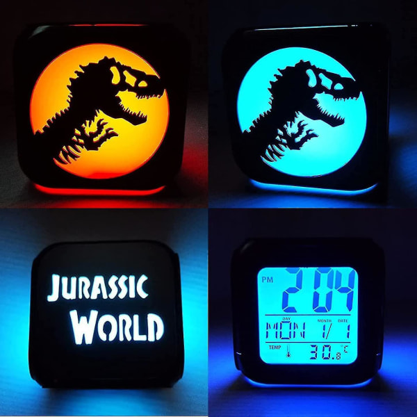 Jurassic Park Dinosaurie 3D Stereo Liten Väckarklocka Kreativ LED Nattlampa Elektronisk Klocka Sängbordsklocka Sovrum Stämningsbelysning - Med USB-strömkabel