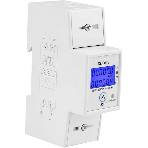 5-80A 230V 50Hz Yksivaiheinen Energianmittauslaite LCD-Taustavalaistuksella Yksivaiheinen Energianmittauslaite, DDS015 DIN-Kiskoasennus kWh-Mittari, Watti kWh-Mittari (230V 5-80A 50Hz)