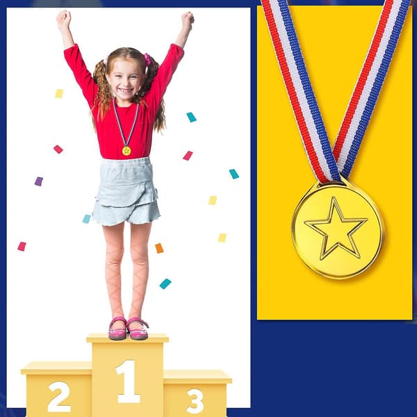 100 Stykker Barnas Plast Vinnermedaljer Gull Vinnerprismedaljer for Stil, Festdekorasjoner og Utdeling
