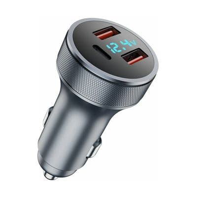 Biloplader - LARGEIGHT - 72W - Dobbelt USB 18W QC 3.0 - 36W PD - Grå LED voltmeter