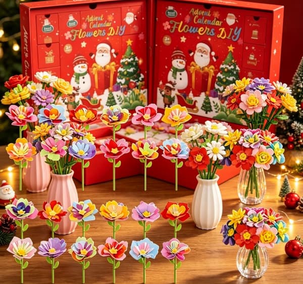 DIY Blomsterbygge Julekalender, 24 Dage Byg Dit Eget Buket Sæt, Børns Julegaveæske til Piger