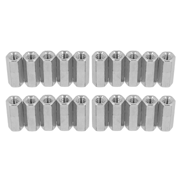 Heksekopplingmutter 20 stk M6x1 L25mm Rustfritt Stål Trådforbindelser for Bolter og Skruer