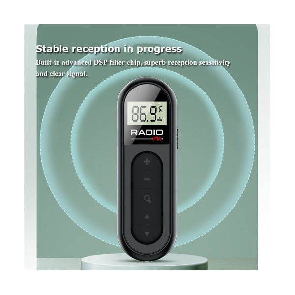 Mini fickradio FM, uppladdningsbar, bärbar 76-108mhz radiomottagare med bakgrundsbelyst LCD-skärm