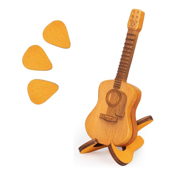 Trekasse for akustisk gitarplekter, liten og vakker, trefarget.
