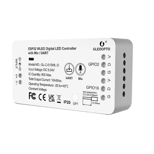 ESP32 WLED LED Controller med Mikrofon UART Download Dynamiske Lysindstillinger til LED Strip Lys