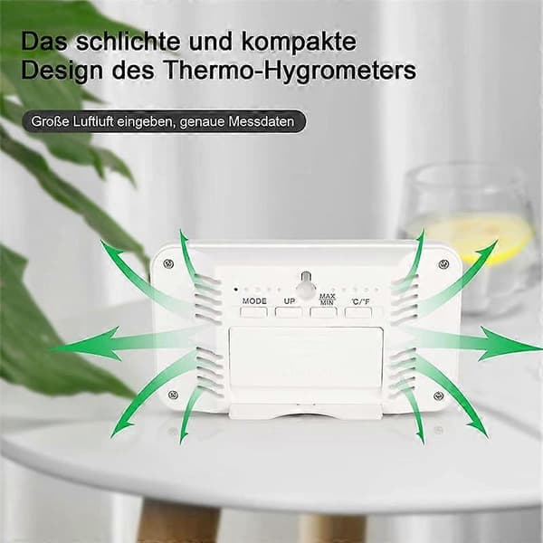 Termometer Hygrometer Indendørs med Vækkeur, LCD Digitalt Termometer, til Værelse, Stue, Vinkælder (Sort)