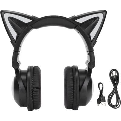 PZCC Katteøre-headset med mikrofon, sødt stereo-headset til piger og børn