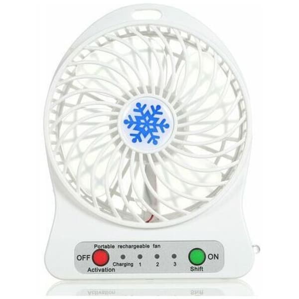 Bærbar genopladelig ventilator med LED-lys, mini USB-opladningsbordventilator, 3 hastigheder (hvid)