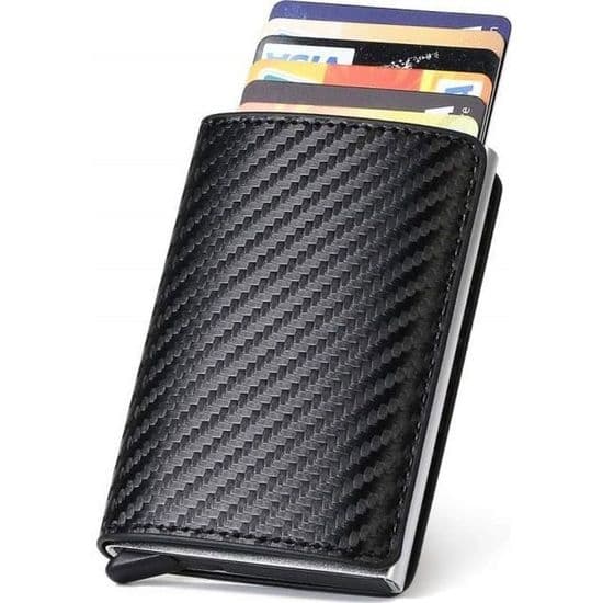 Kredittkortholder - RFID - Karbonfiber - Automatisk Pop-up - Svart