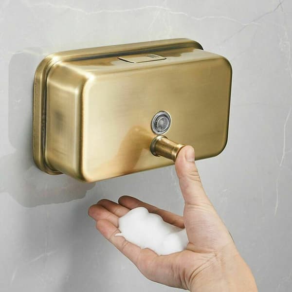 Vægmonteret sæbedispenser - YYV - Børstet guld - 500 ml - Rustfrit stål - Praktisk og stilfuld