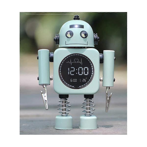 Tyst Digital Display Metall Robot Väckarklocka, Intelligent Student, Man, Kvinna och Barns Be