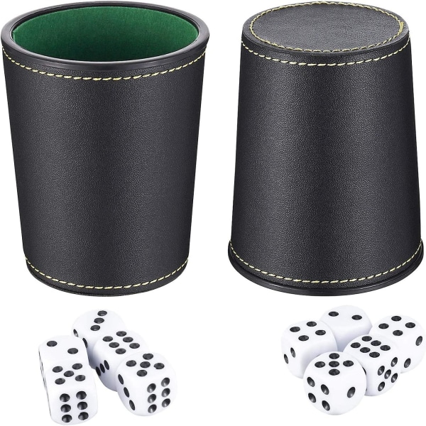 Läder tärningskopp set, läderimitation tärningskopp shaker med 10 prick tärningar för att spela spel fest leksak gåvor (2 st)
