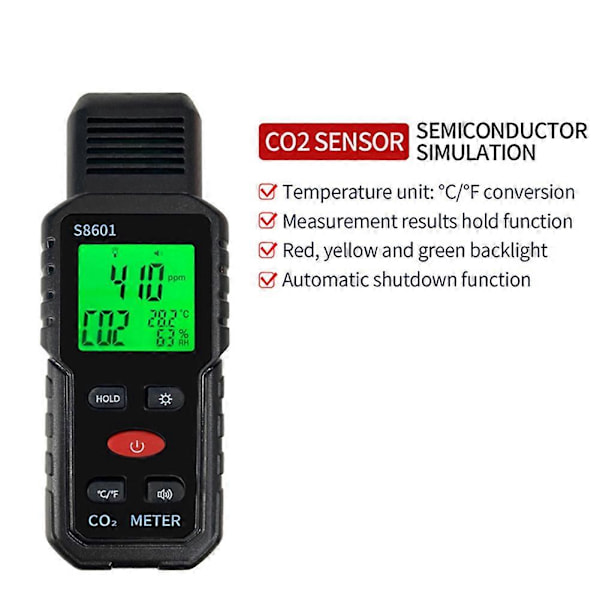 3 i 1 CO2-måler Luftkvalitetsmonitor Håndholdt 5000Ppm CO2-måler Måling Karbondioksid / Detektor S8601