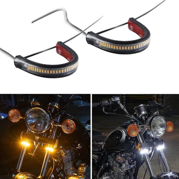 2 stk Fleksible Switchback Dobbelt-Farge Motorsykkel LED Gaffel Blinklys DRL Dagkjørelys Vanntette Yalo