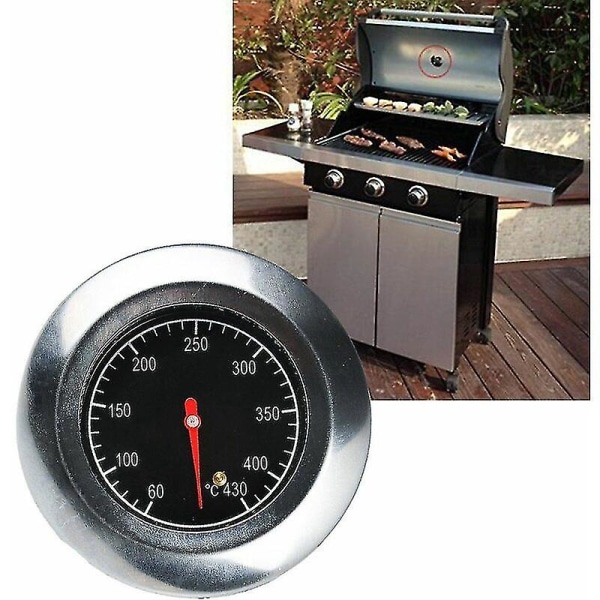 Termometer i rustfritt stål, metalltermometer, for grill i rustfritt stål, gassgrill, (60c -430c)