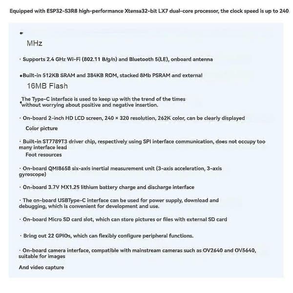 2-tommer ESP32-S3 IPS Kapacitiv Touchscreen Udviklingskort 240x320 LCD-skærm 262k Farveunderstøttelse W