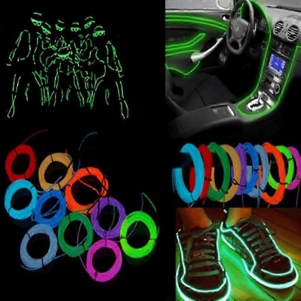 Neon LED Lysende EL Wire String Strip Reb Rør Bil Interiør Batteridrevet
