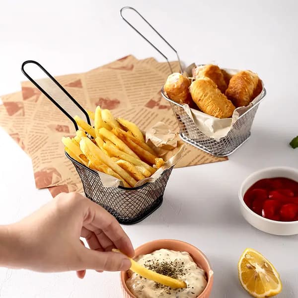 1. dræningsstativ i rustfrit stål metal kurv pommes frites sort