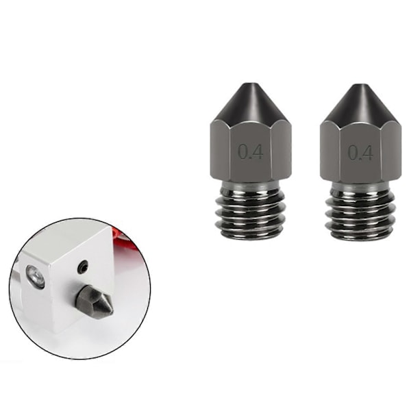 2 stk. 0,4 mm hærdet stål MK8 ekstruderdyser til 3D-printer CR-10 / Ender 3/5, Ender 3/V2 E