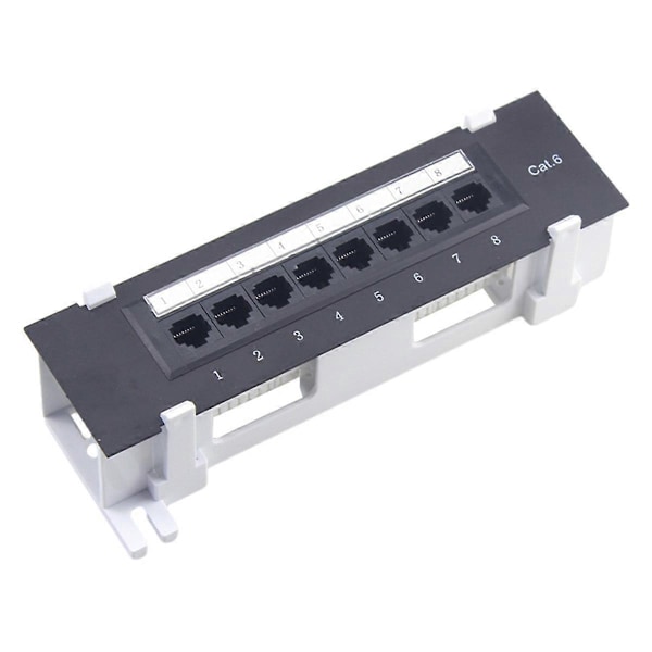 8-portars patchpanel för Cat. 6, mångsidig datacentral, väggmontering i plast för dator, hem, för kabeldragning